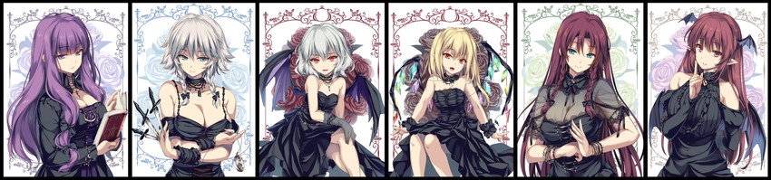 remilia scarlet, flandre scarlet, izayoi sakuya, patchouli knowledge, hong meiling, and 1 more (touhou) drawn by monety