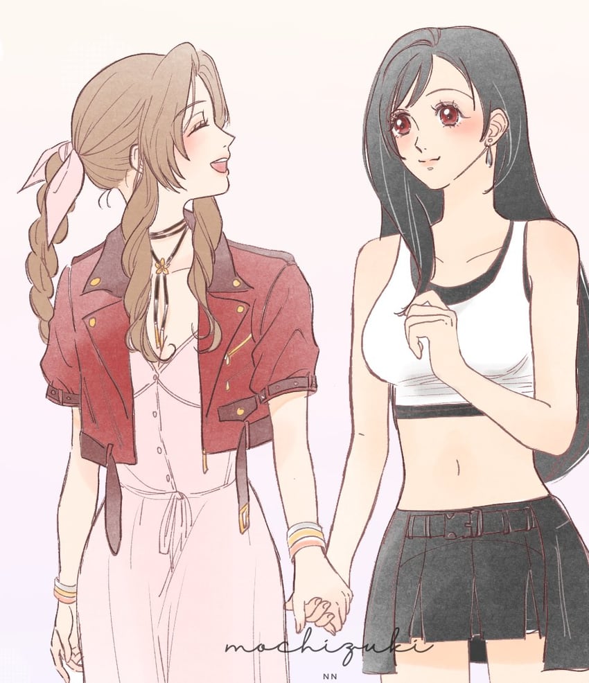 tifa lockhart and aerith gainsborough (final fantasy and 3 more) drawn by omochi_daisuki