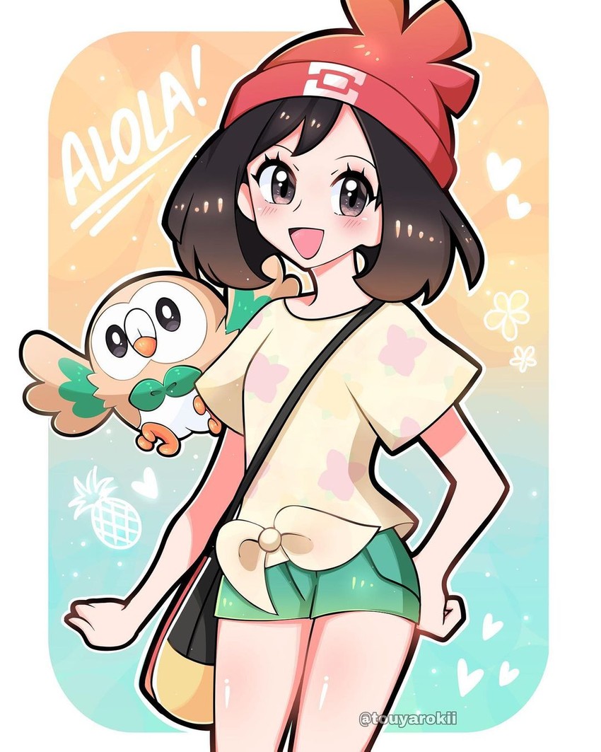selene and rowlet (pokemon and 1 more) drawn by touyarokii