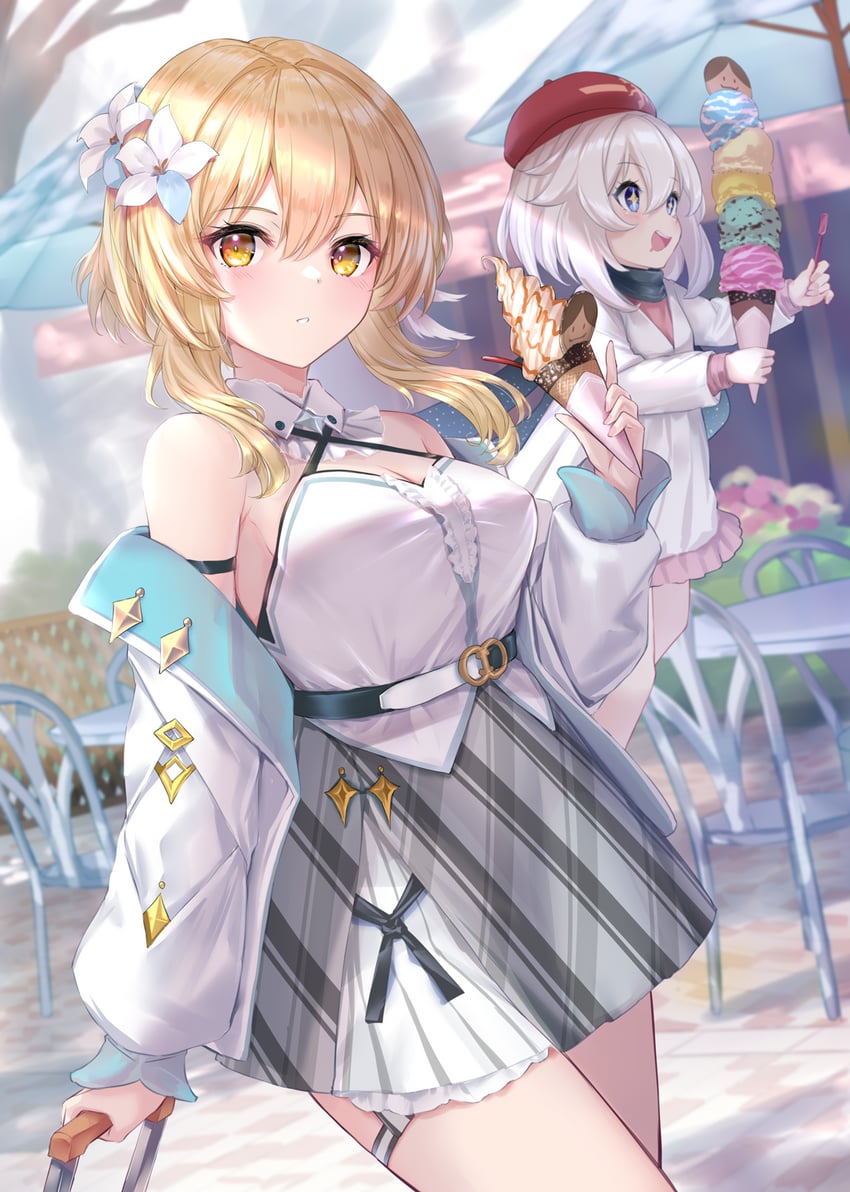 lumine and paimon (genshin impact and 1 more) drawn by kachayori