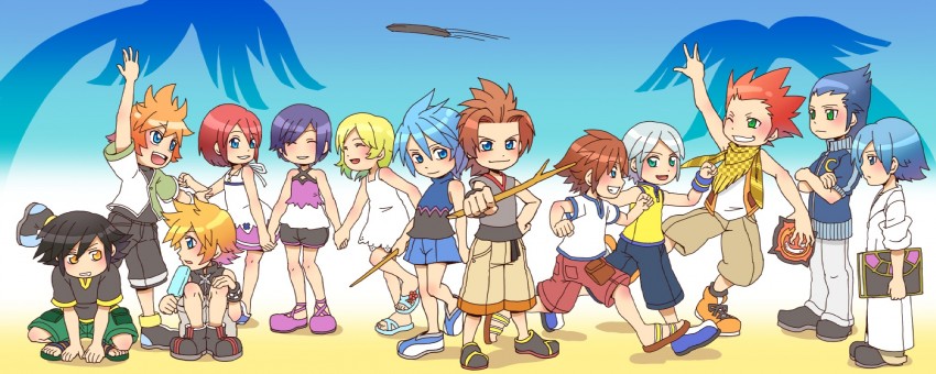 sora, kairi, riku, aqua, xion, and 7 more (kingdom hearts and 2 more) drawn by banana_gyuunyuu