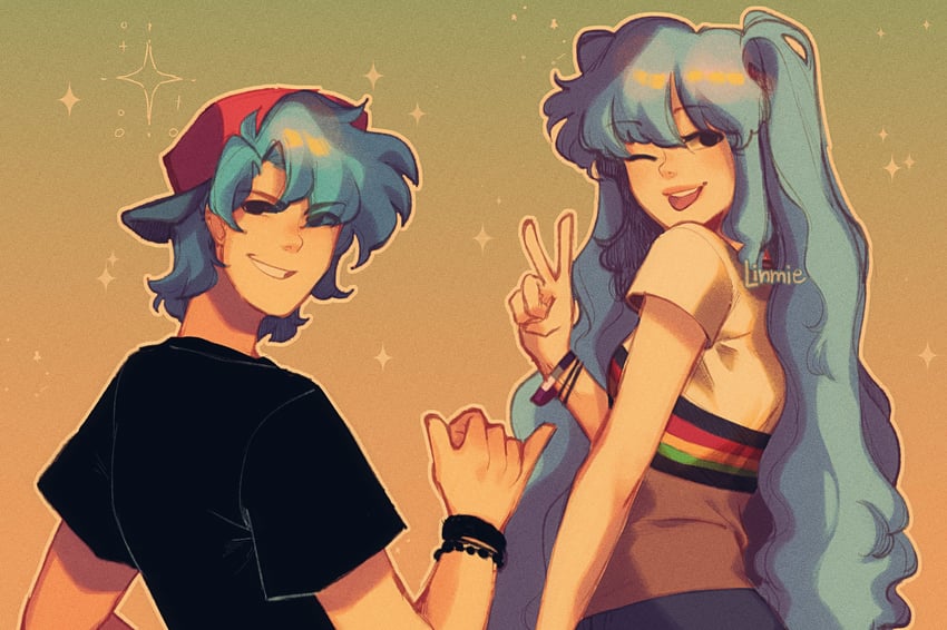 hatsune miku and boyfriend (vocaloid and 1 more) drawn by pixie_(milkywaypixies)