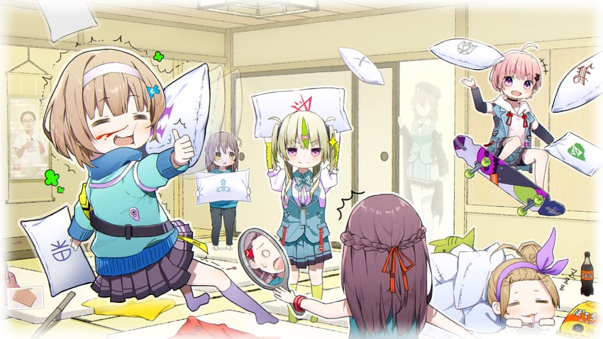 ooshima ichiko, ooshima isuzu, ooshima muua, ooshima yotsuha, ooshima niina, and 1 more (heaven burns red) drawn by rinki_oohen