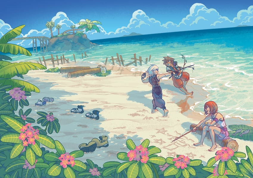 sora, kairi, and riku (kingdom hearts and 1 more) drawn by stefmasc