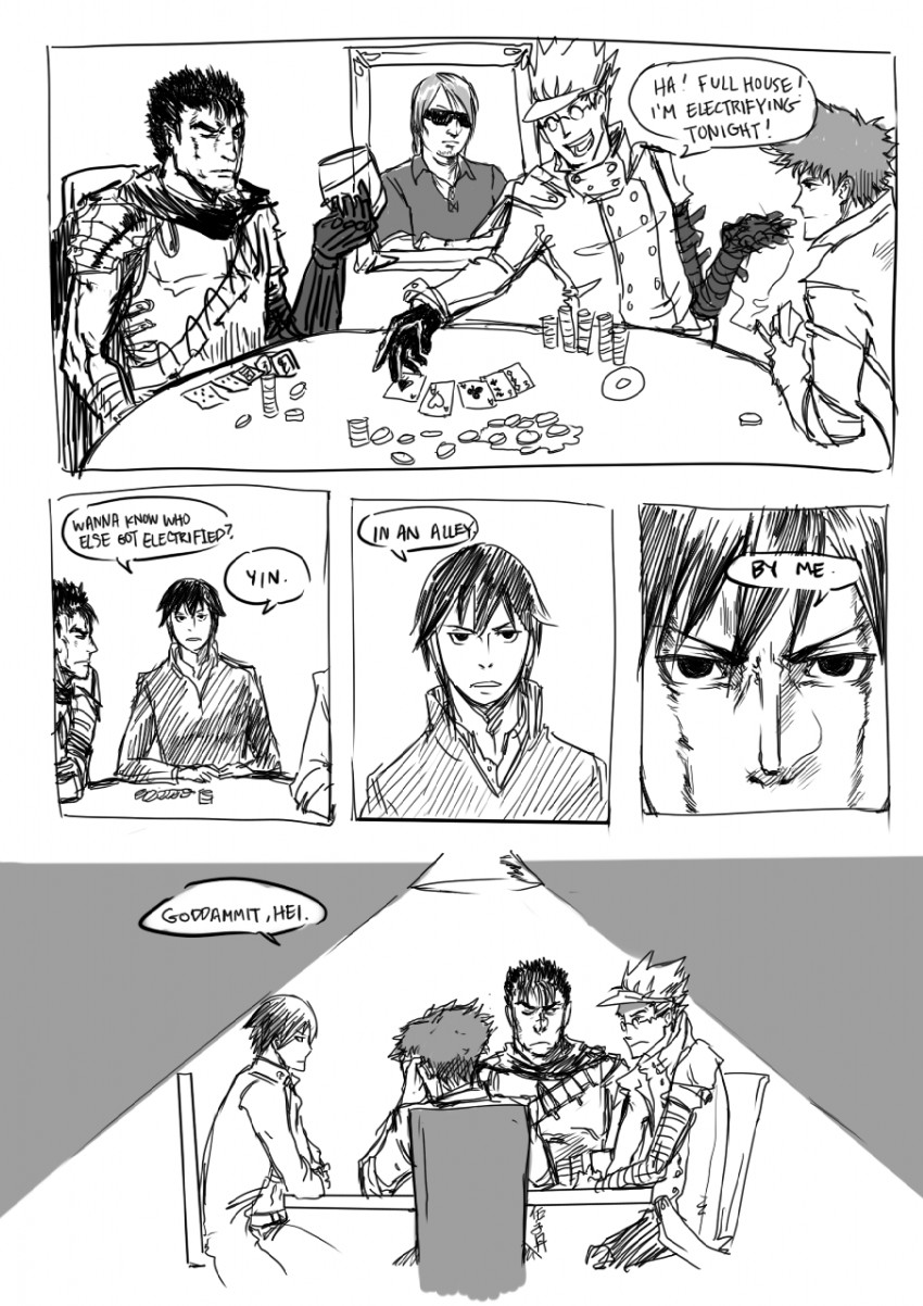 vash the stampede, guts, hei, spike spiegel, and kubo taito (berserk and 4 more) drawn by drawfag