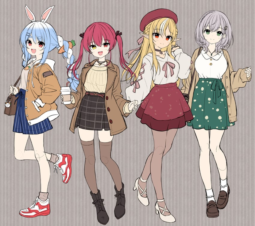 houshou marine, usada pekora, shirogane noel, and shiranui flare (hololive) drawn by mauve