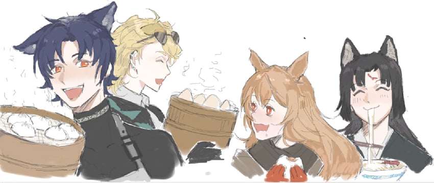 ceobe, saga, tequila, and windflit (arknights and 1 more) drawn by emjus