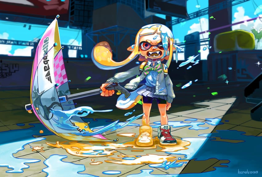 inkling player character and inkling girl (splatoon and 1 more) drawn by hanako515_ika