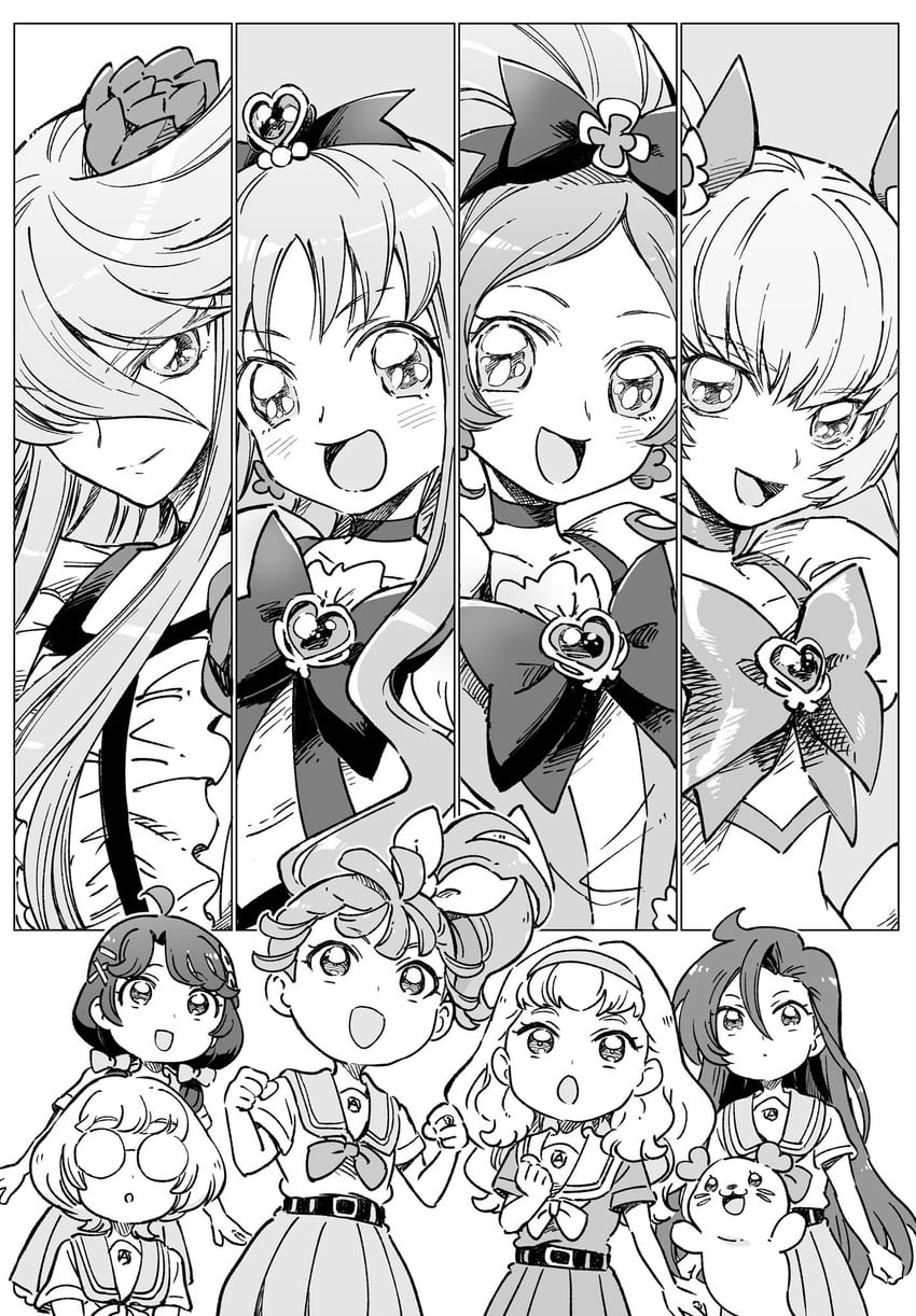 kurumi erika, hanasaki tsubomi, tsukikage yuri, myoudouin itsuki, cure marine, and 9 more (precure and 2 more) drawn by sharumon