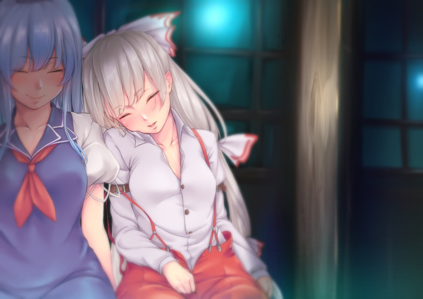 fujiwara no mokou and kamishirasawa keine (touhou) drawn by kurofude_anna