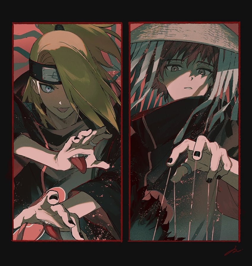 deidara and sasori (naruto and 1 more) drawn by hou_(ppo)