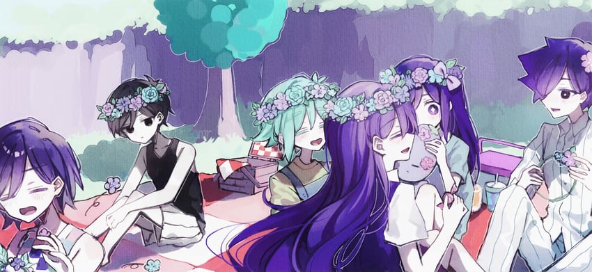 omori, basil, aubrey, mari, kel, and 2 more (omori) drawn by hanabata0320