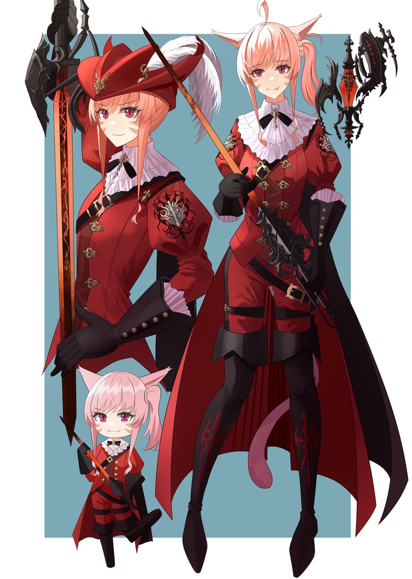 warrior of light and red mage (final fantasy and 1 more) drawn by ojiki