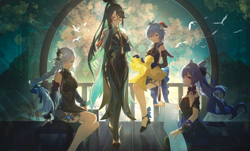 ganyu, keqing, xianyun, and shenhe (genshin impact) drawn by daokouniao