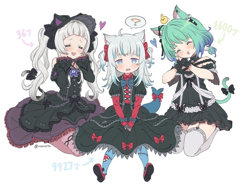gawr gura, murasaki shion, uruha rushia, and piyoko (hololive and 1 more) drawn by vinhnyu