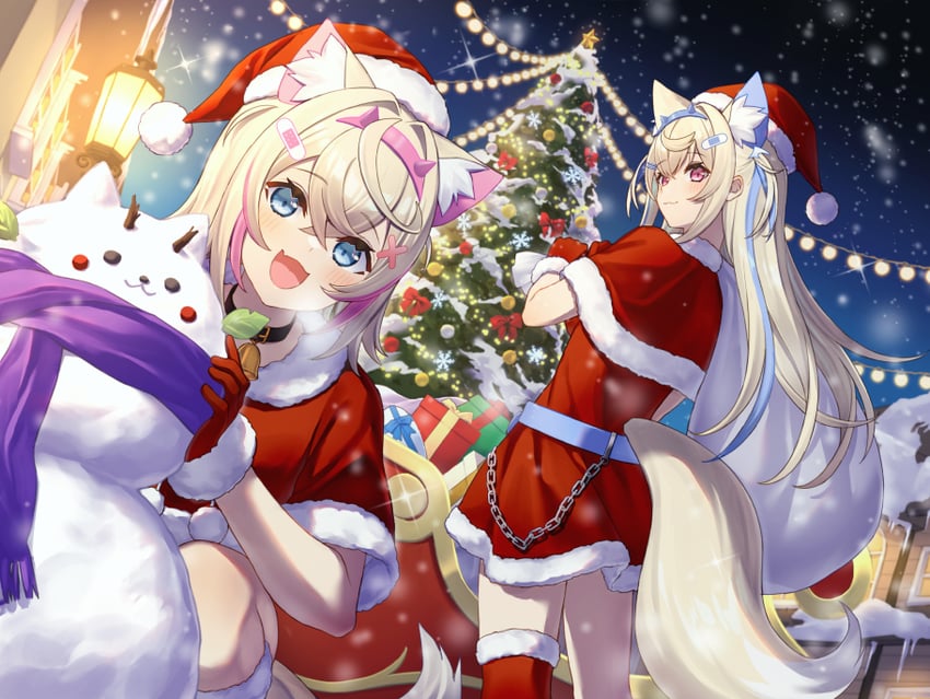 fuwawa abyssgard, mococo abyssgard, and perroccino (hololive and 1 more) drawn by shikinagi