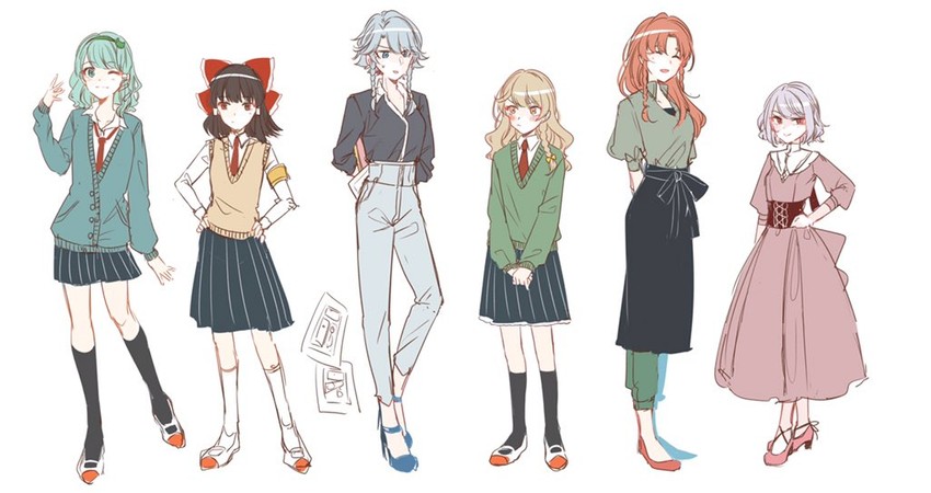 hakurei reimu, kirisame marisa, remilia scarlet, izayoi sakuya, kochiya sanae, and 1 more (touhou) drawn by souta_(karasu_no_ouchi)