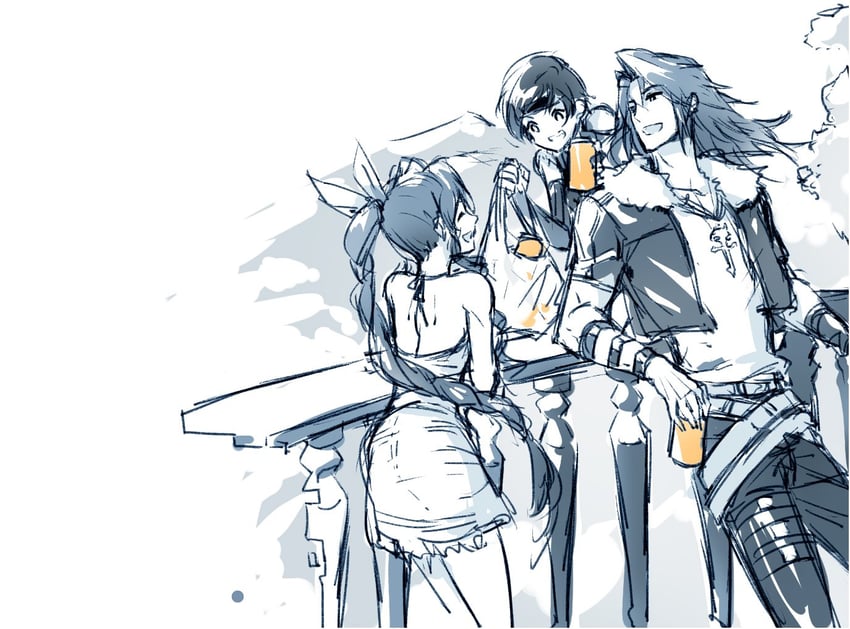 aerith gainsborough, yuffie kisaragi, and squall leonhart (final fantasy and 4 more) drawn by fermium.ice