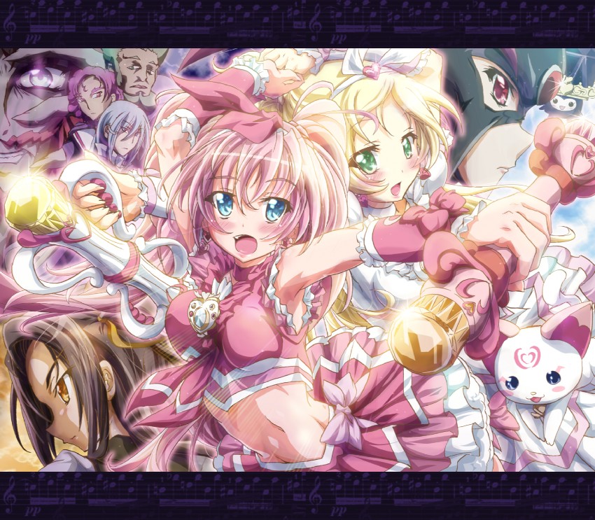 houjou hibiki, minamino kanade, cure melody, kurokawa eren, shirabe ako, and 9 more (precure and 1 more) drawn by inoshishi_(ikatomo)