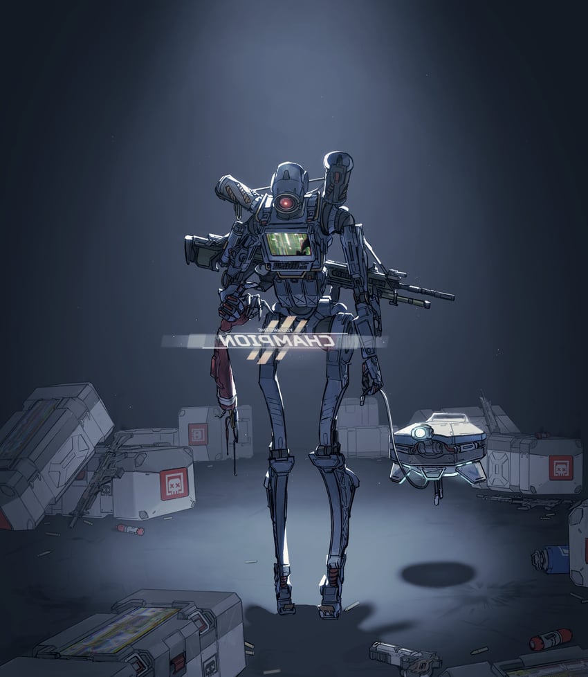 revenant, pathfinder, and d.o.c. health drone (apex legends) drawn by juerucj