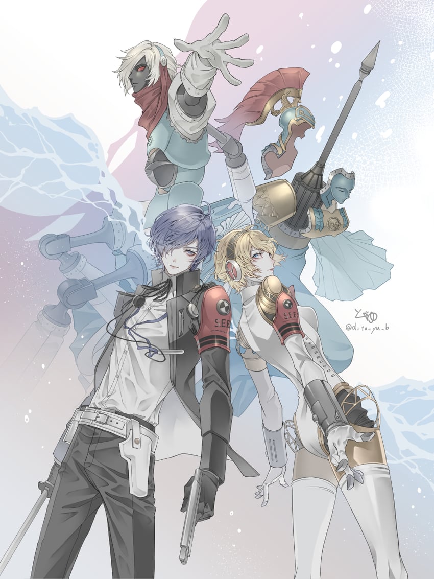 yuuki makoto, aigis, orpheus, and palladion (persona and 1 more) drawn by ryokuyuu