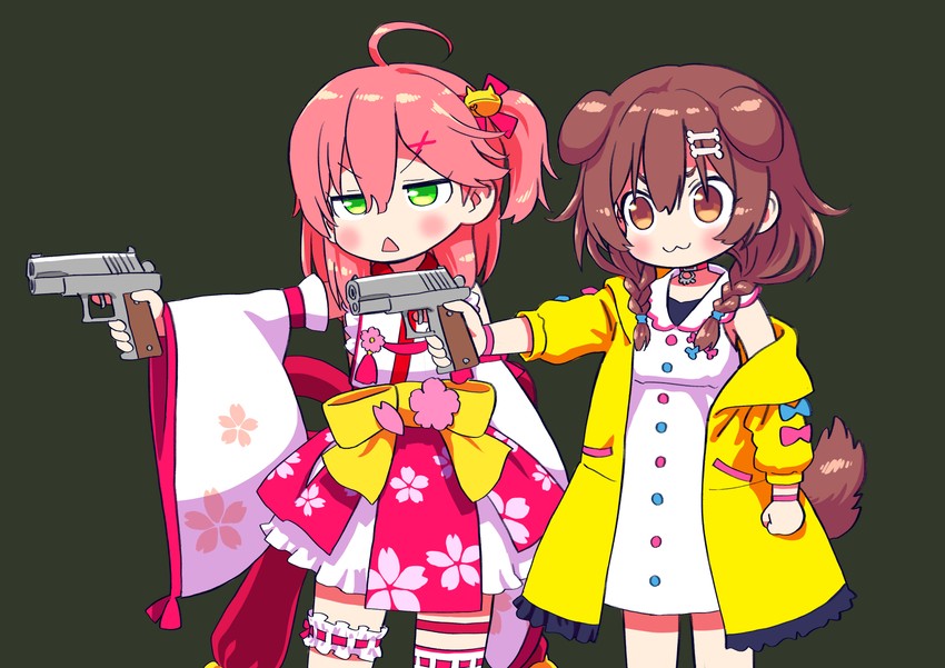 sakura miko and inugami korone (hololive and 1 more) drawn by sabaku_chitai
