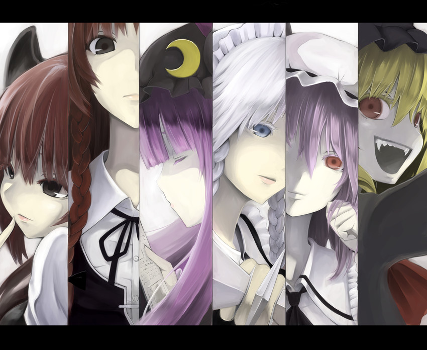 remilia scarlet, flandre scarlet, izayoi sakuya, patchouli knowledge, hong meiling, and 1 more (touhou) drawn by volkies