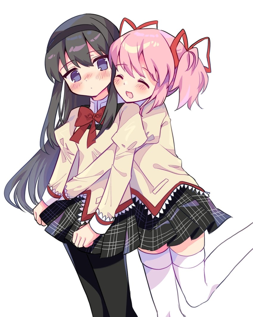 akemi homura and kaname madoka (mahou shoujo madoka magica) drawn by kuro_miumu