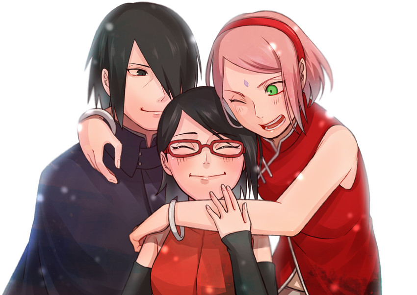 haruno sakura, uchiha sasuke, and uchiha sarada (naruto and 1 more) drawn by henjinxxx