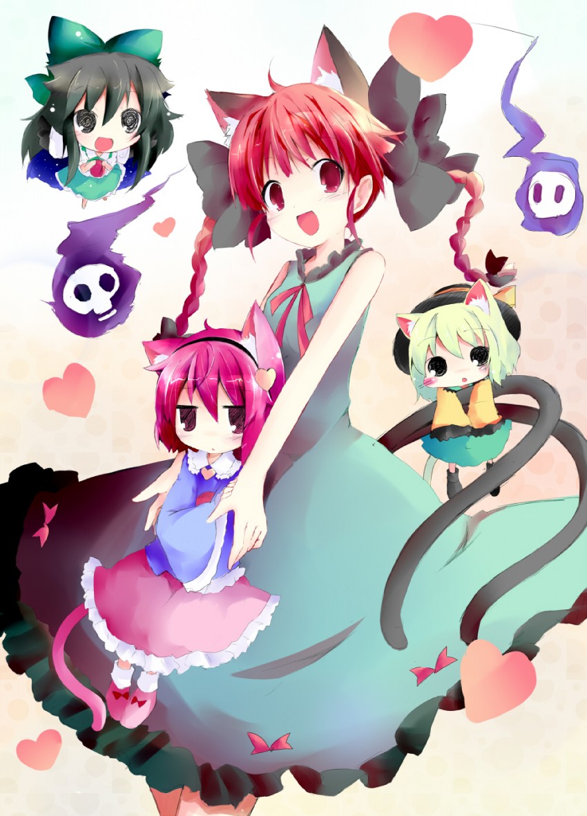 komeiji koishi, komeiji satori, kaenbyou rin, and reiuji utsuho (touhou) drawn by shichinose