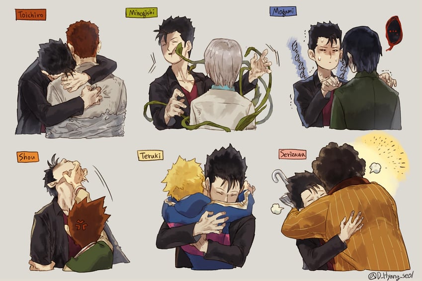 hanazawa teruki, serizawa katsuya, suzuki shou, shimazaki ryo, suzuki touichirou, and 2 more (mob psycho 100) drawn by leeis_cool