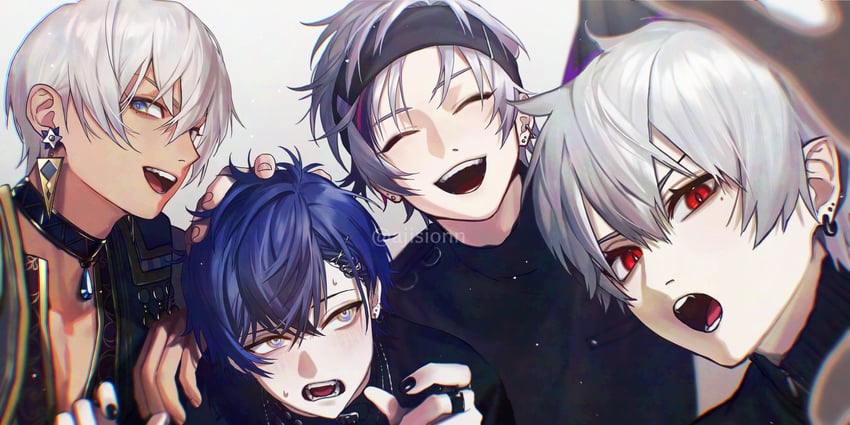fuwa minato, kuzuha, koyanagi rou, and ibrahim (nijisanji) drawn by shion_(ajisionn)