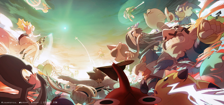 link, pikachu, kirby, princess peach, lucina, and 16 more (pokemon and 20 more) drawn by jisuart