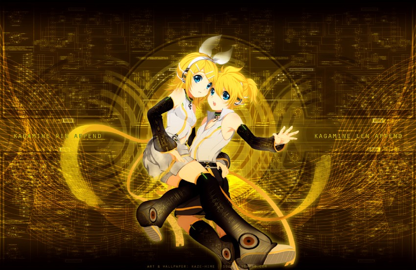 kagamine rin and kagamine len (vocaloid) drawn by kaze-hime