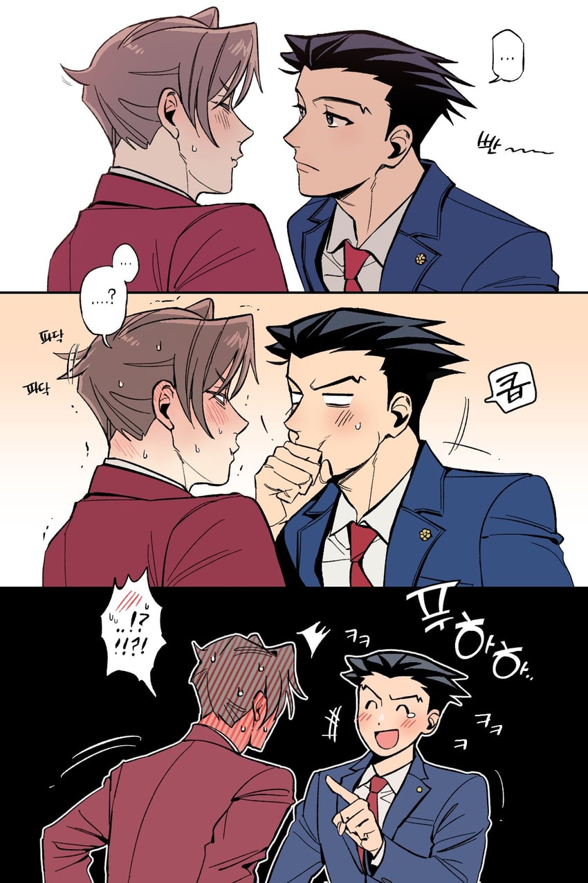 phoenix wright and miles edgeworth (ace attorney) drawn by pusna1031
