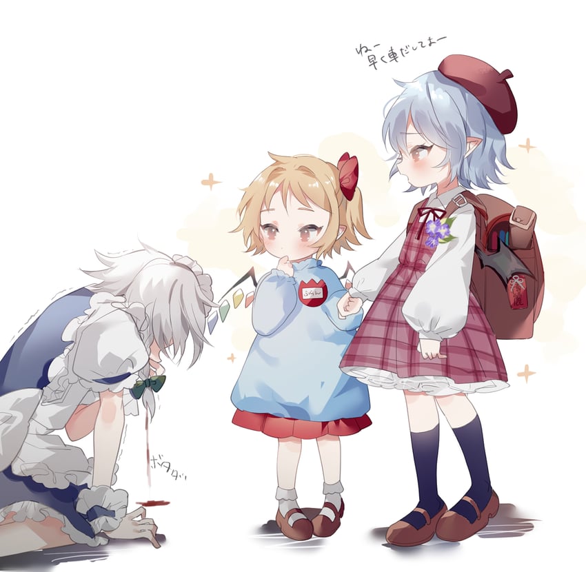remilia scarlet, flandre scarlet, and izayoi sakuya (touhou) drawn by sorani_(kaeru0768)