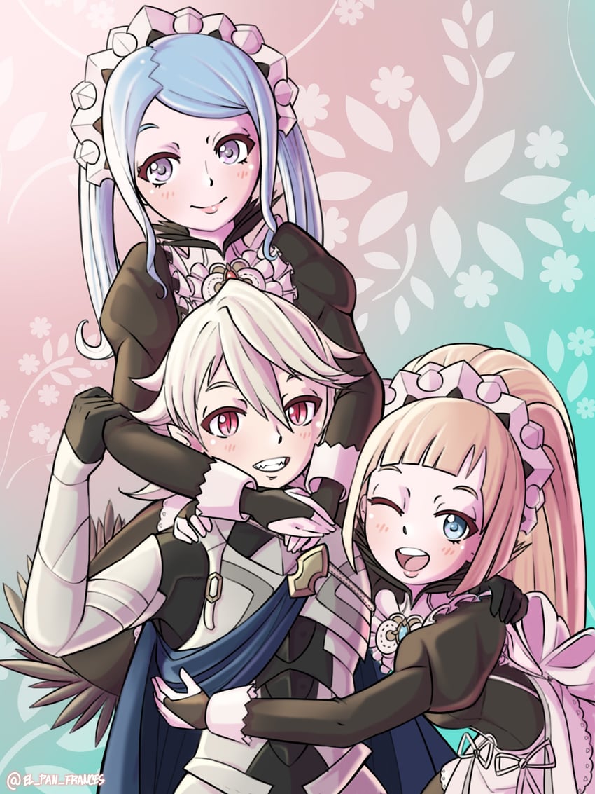 male corrin, felicia, and flora (fire emblem and 1 more) drawn by el_pan_frances