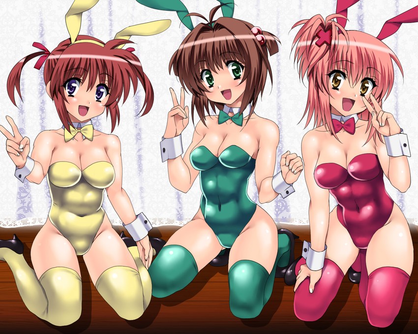 takamachi nanoha, kinomoto sakura, and hinamori amu (lyrical nanoha and 3 more) drawn by sen_(sansui)