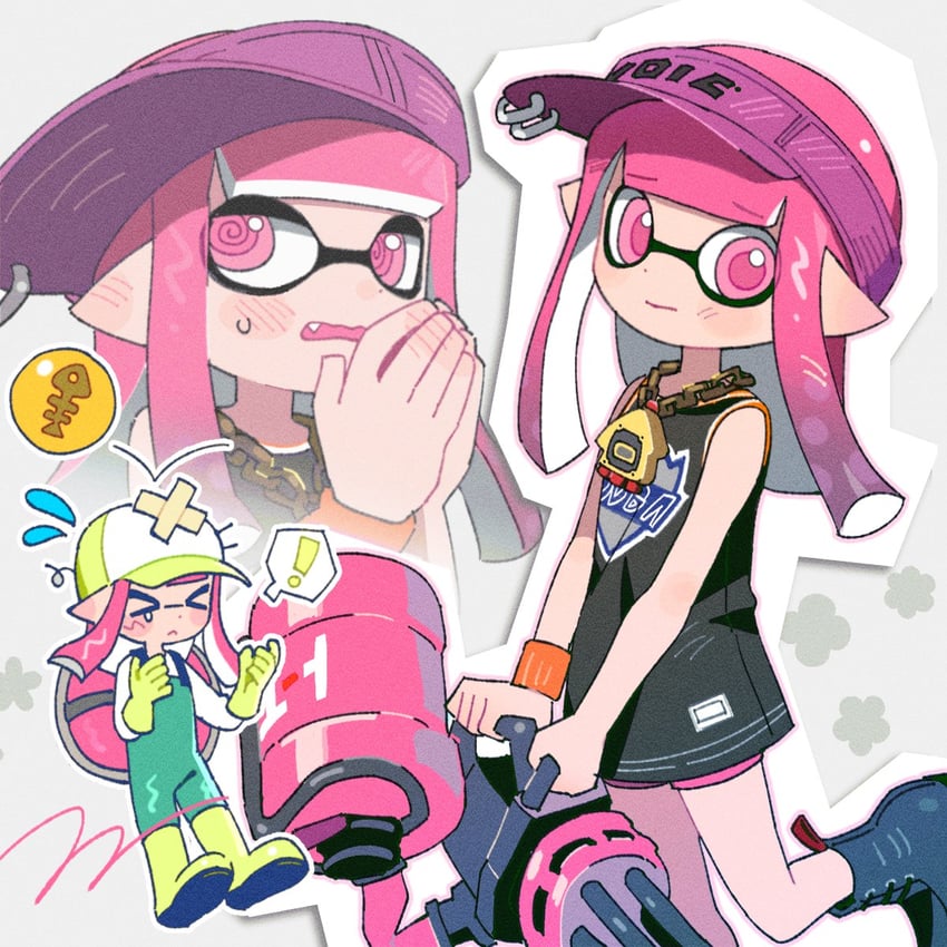 inkling player character and inkling girl (splatoon and 1 more) drawn by hg_swdiary
