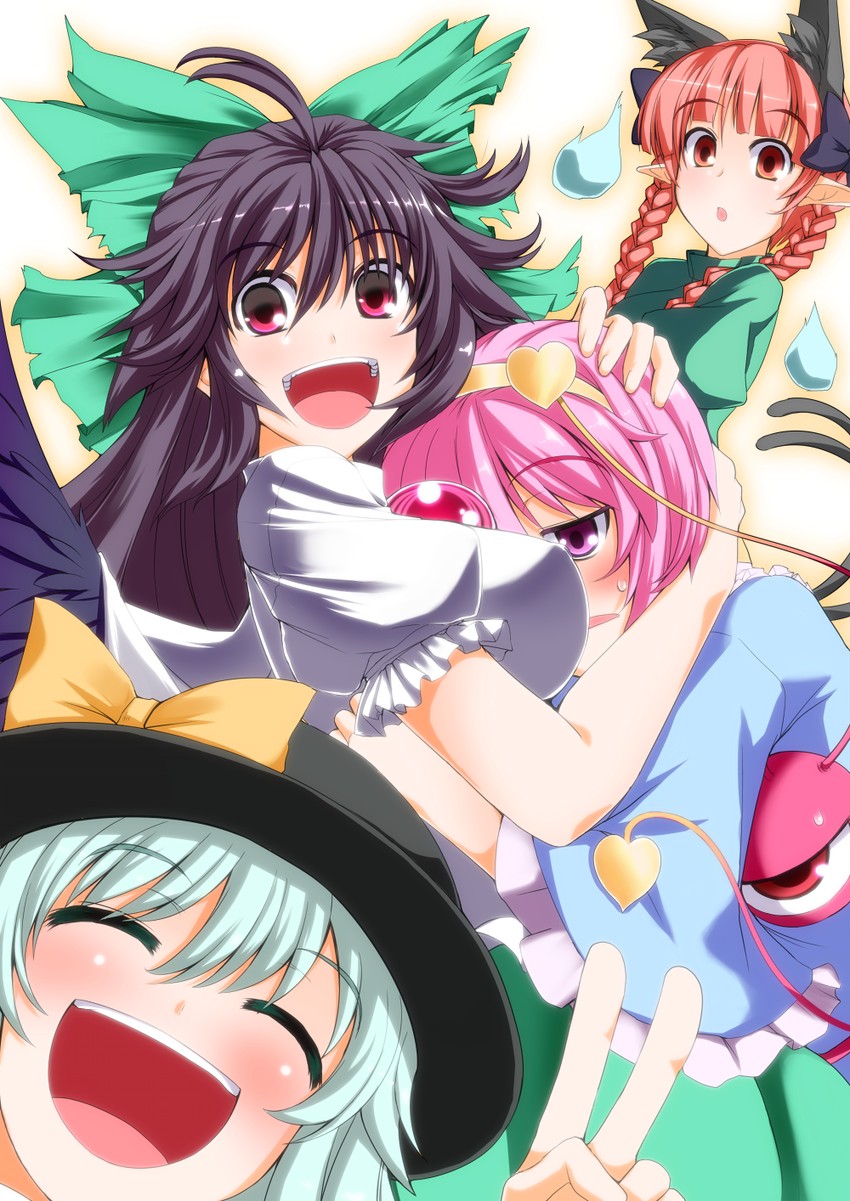 komeiji koishi, komeiji satori, kaenbyou rin, and reiuji utsuho (touhou) drawn by iwanori