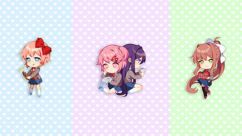 monika, natsuki, yuri, and sayori (doki doki literature club) drawn by satchely
