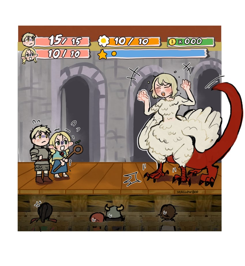 marcille donato, falin touden, laios touden, senshi, chilchuck tims, and 1 more (mario and 2 more) drawn by mallowboo