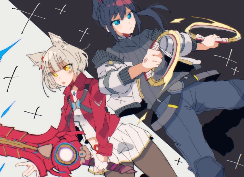 mio and noah (xenoblade chronicles and 1 more) drawn by mugimugis
