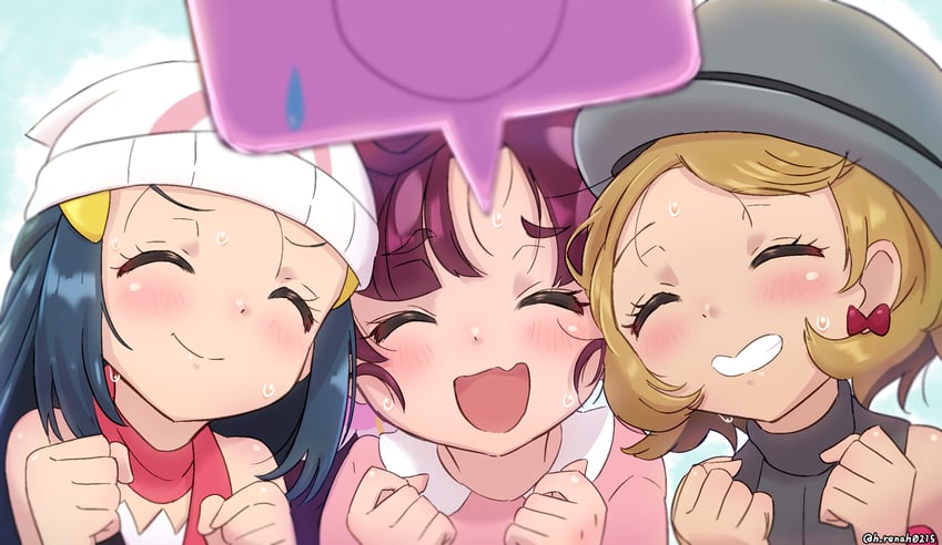 dawn, serena, rotom, rotom phone, and chloe (pokemon and 2 more) drawn by h_renah