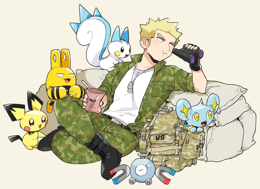 pichu, magnemite, pachirisu, shinx, surge, and 1 more (pokemon and 1 more) drawn by shitappa