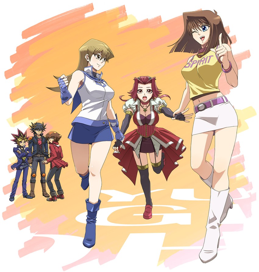 yuki judai, tenjouin asuka, fudo yusei, izayoi aki, yami yugi, and 1 more (yu-gi-oh! and 3 more) drawn by shigatsu_hajime