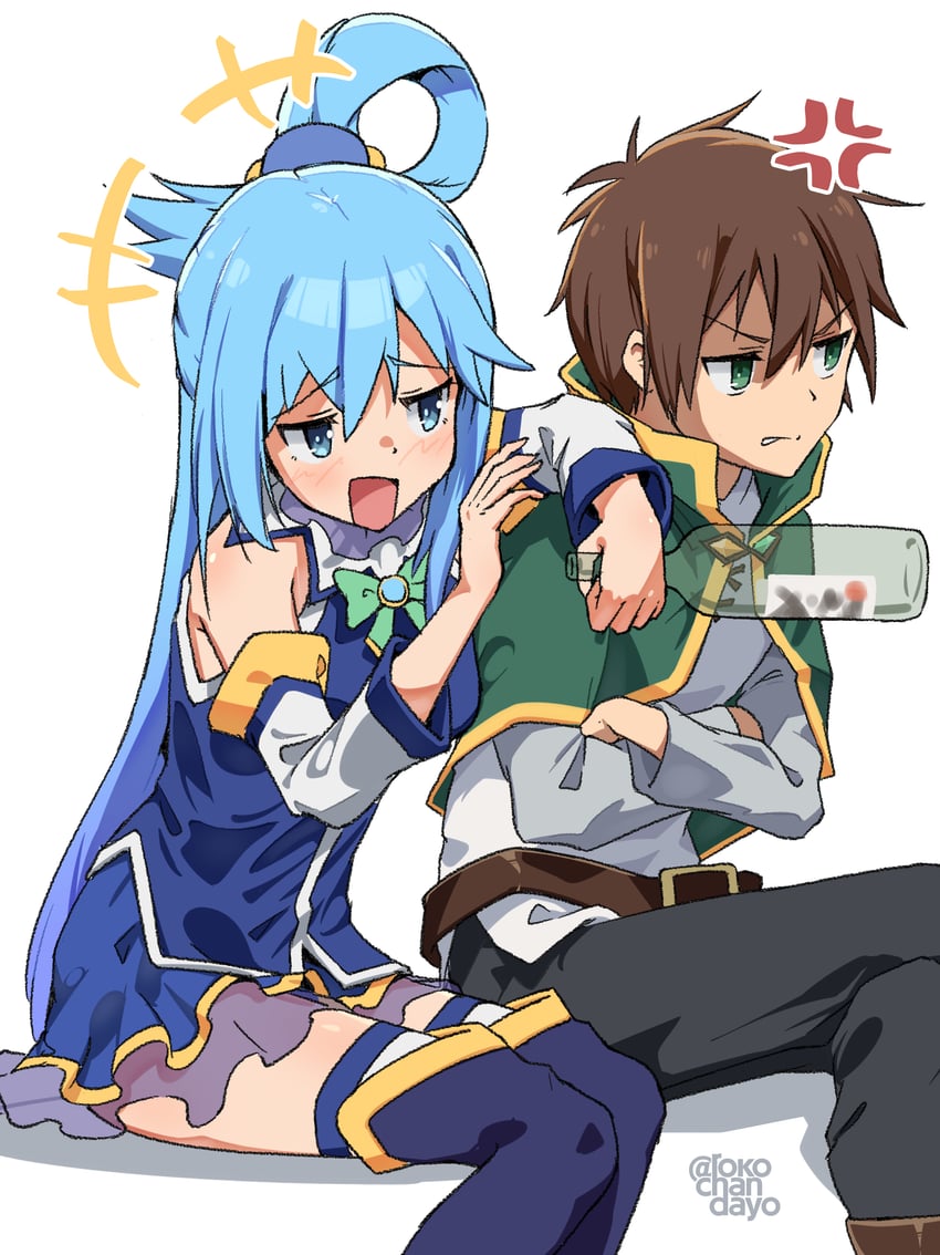 aqua and satou kazuma (kono subarashii sekai ni shukufuku wo!) drawn by rokochandayo
