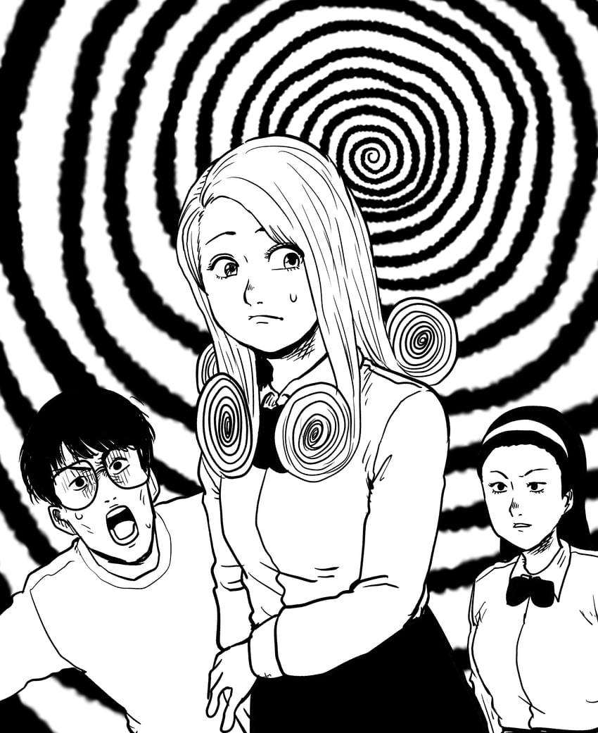 goshima kirie, saito shuichi, and sekino kyoko (uzumaki) drawn by chanta_(ayatakaoisii)