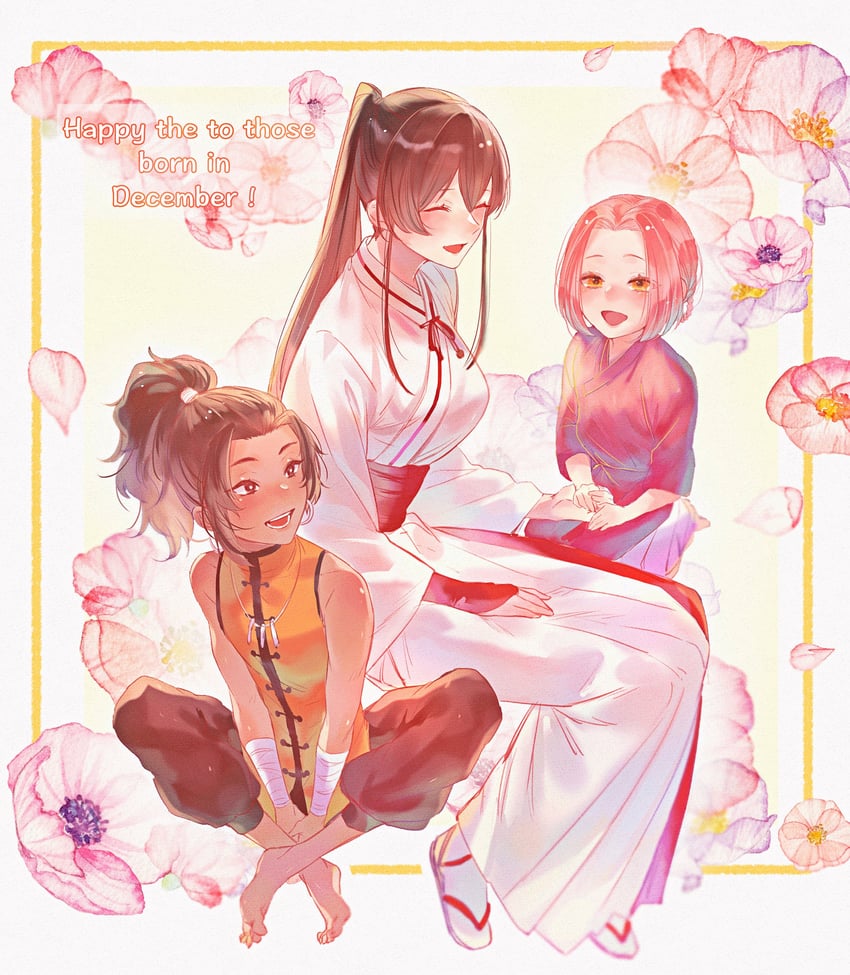 yamada asaemon sagiri, nurugai, and mei (jigokuraku) drawn by himari_(_h_i8)