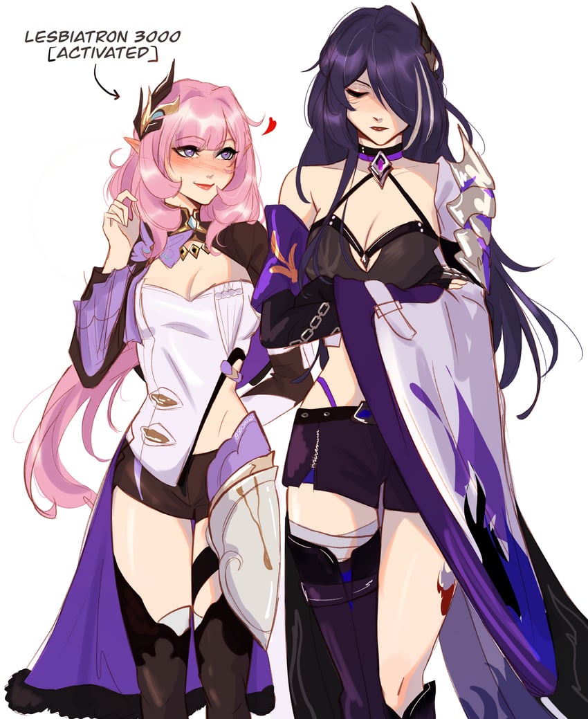 elysia and acheron (honkai and 2 more) drawn by seijousai